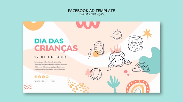 Modello promozionale per social media Dia das criancas con disegni