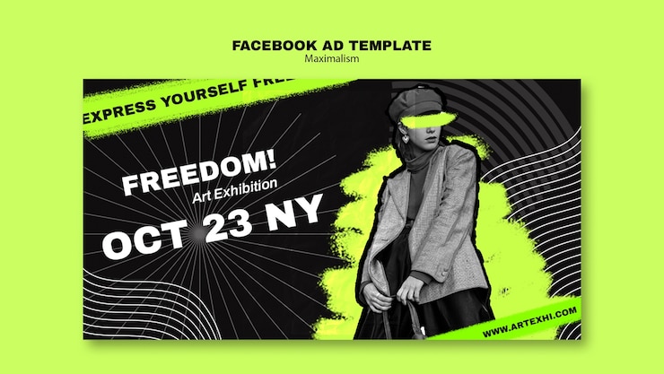 PSD gratuito modello promozionale per social media per mostre d'arte in stile massimalista