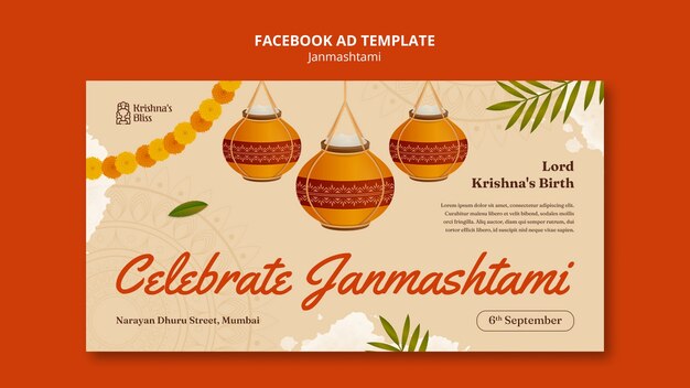 Modello promozionale sui social media per la celebrazione di janmashtami
