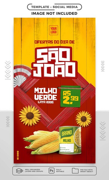 Modello Storie sui social media Offerte per il giorno di San Giovanni per la Festa Junina in Brasile