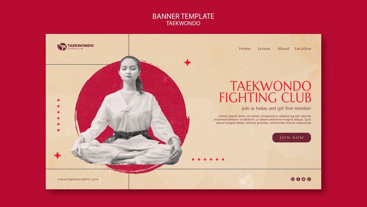 PSD gratuito modello tradizionale della pagina di destinazione delle arti marziali tawkwondo