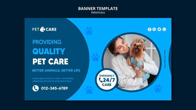 Modello web banner per la cura degli animali di qualità