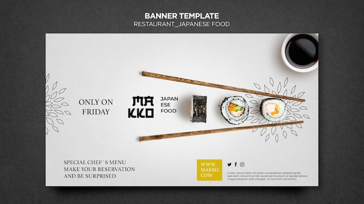 PSD gratuito modello web banner sushi e bacchette
