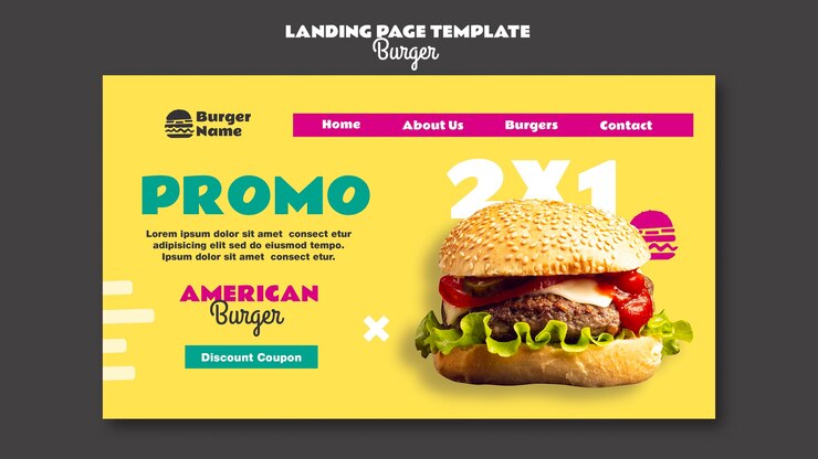 PSD gratuito modello web della pagina di destinazione dell'hamburger americano