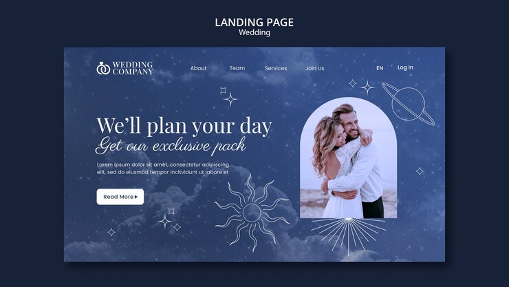 PSD gratuito modello web di celebrazione del matrimonio celeste