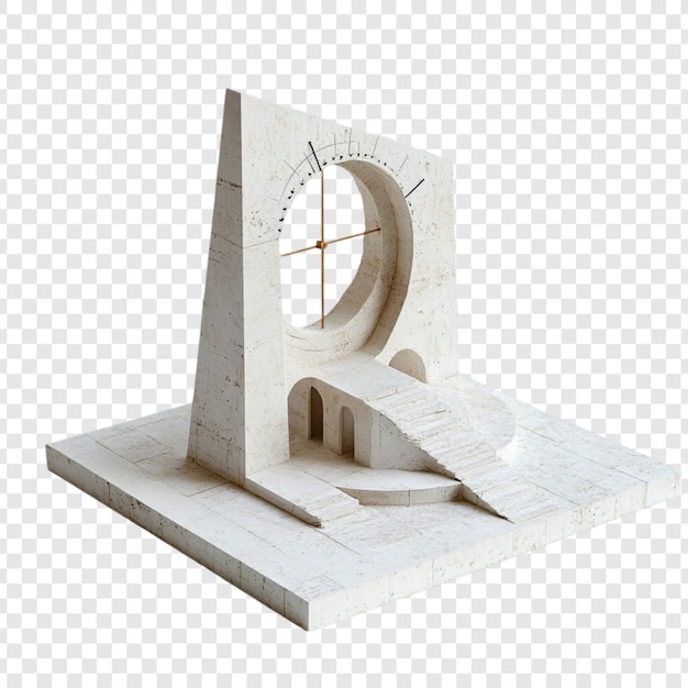 Modelo arquitectónico Estructura minimalista de piedra con ventana circular y escalones