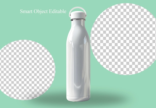 Modelo de botella de agua reutilizable blanca sobre un fondo verde menta