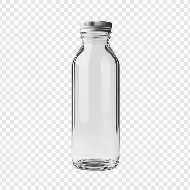 Modelo de botella de vidrio vacía Un recipiente cilíndrico transparente con tapa de plata