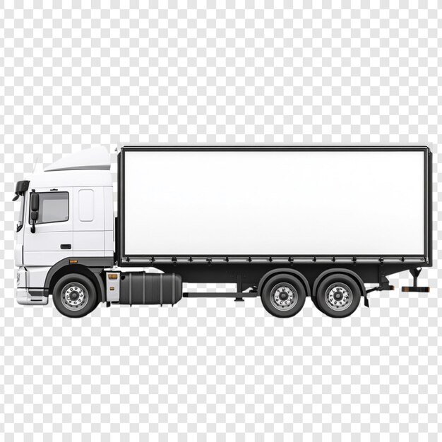 Modelo de camión de caja blanca con fondo transparente para entrega y logística