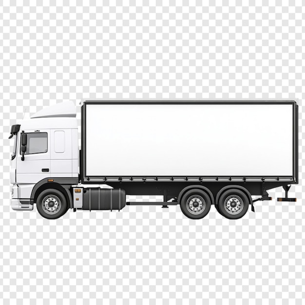 Modelo de camión de caja blanca con fondo transparente para entrega y logística