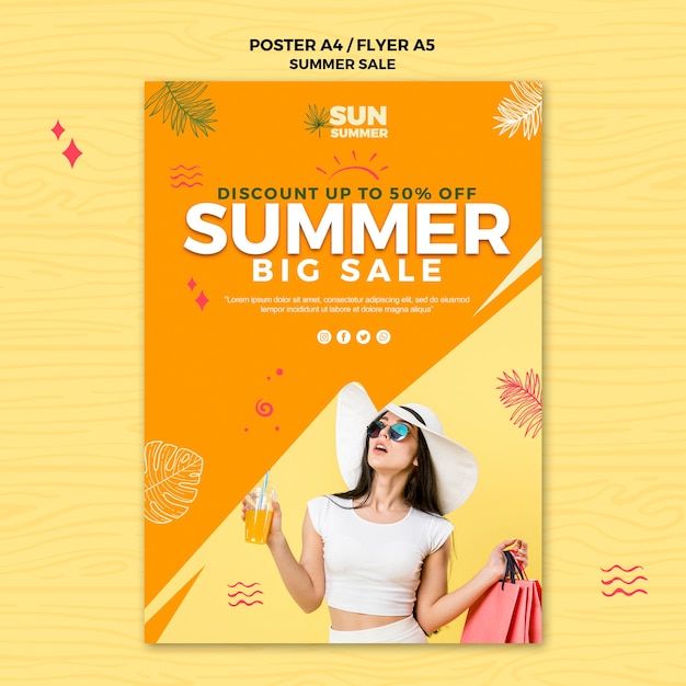 PSD gratuito modelo de cartel de venta de verano de chica modelo