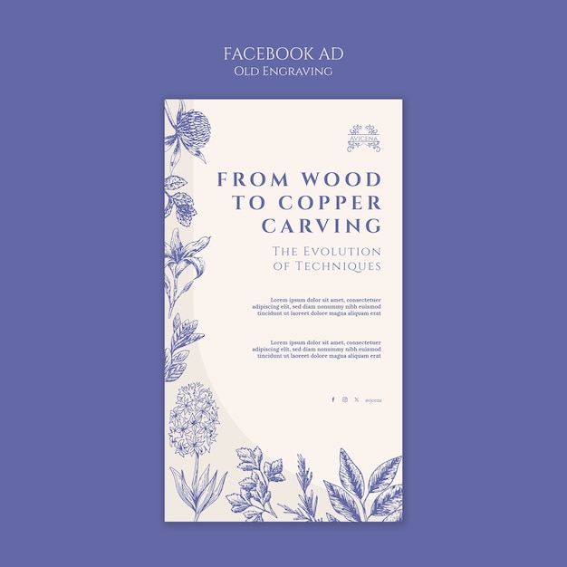 Modelo de Facebook de grabado floral antiguo