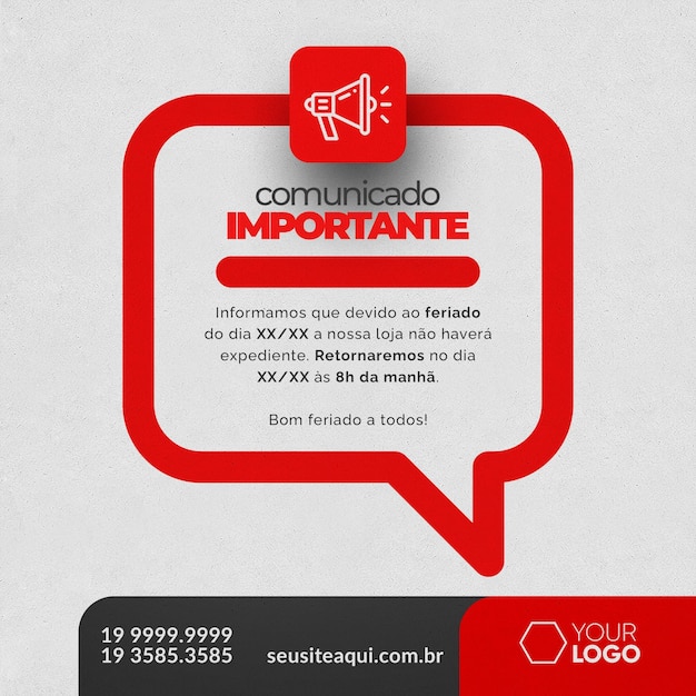 Modelo de fuente de redes sociales editable anuncio importante