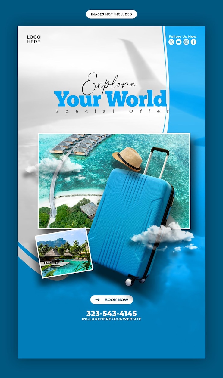 PSD gratuito modelo de historia de instagram y facebook para viajes y turismo