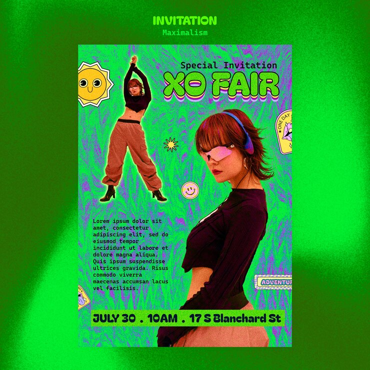 PSD gratuito modelo de invitación al concepto de maximalismo