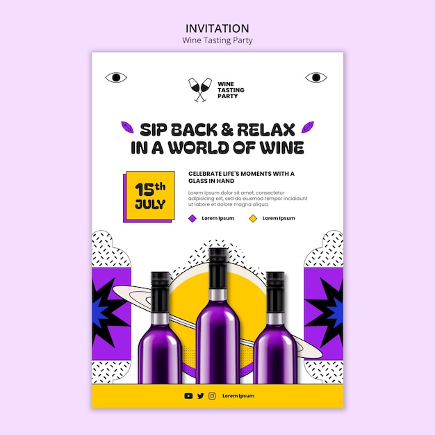 PSD gratuito modelo de invitación para una degustación de vinos