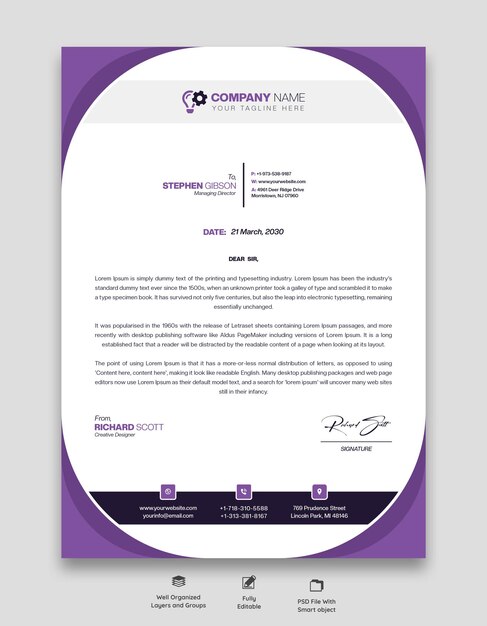 Modelo de papel de carta para empresas y empresas modernas