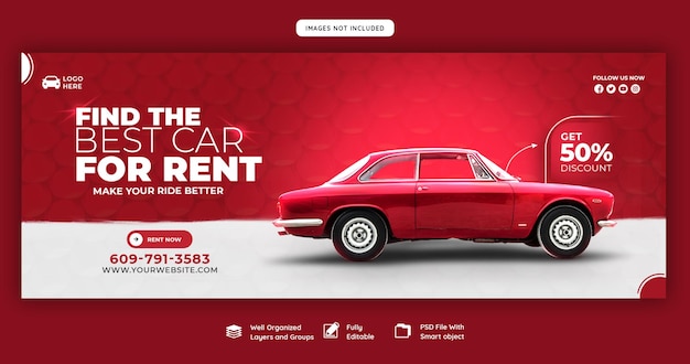 Modelo de portada de Facebook para alquiler de automóviles y automóviles