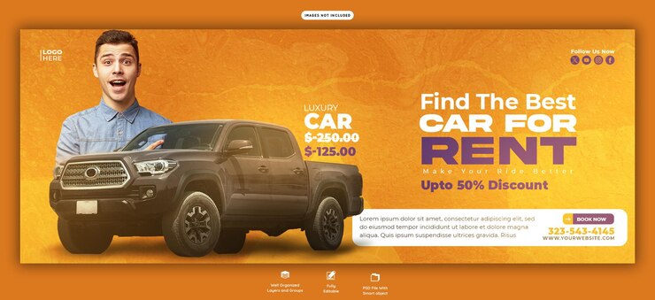 PSD gratuito modelo de portada de facebook para alquiler de automóviles y automóviles