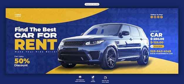 PSD gratuito modelo de portada de facebook para alquiler de automóviles y automóviles