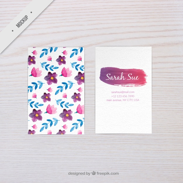 Modelo de tarjeta de negocios floral de acuarela