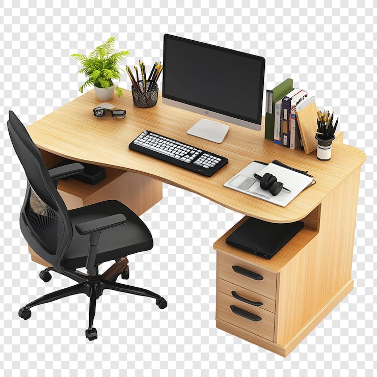 PSD Gratis modern home office setup desk chair computer and accessories