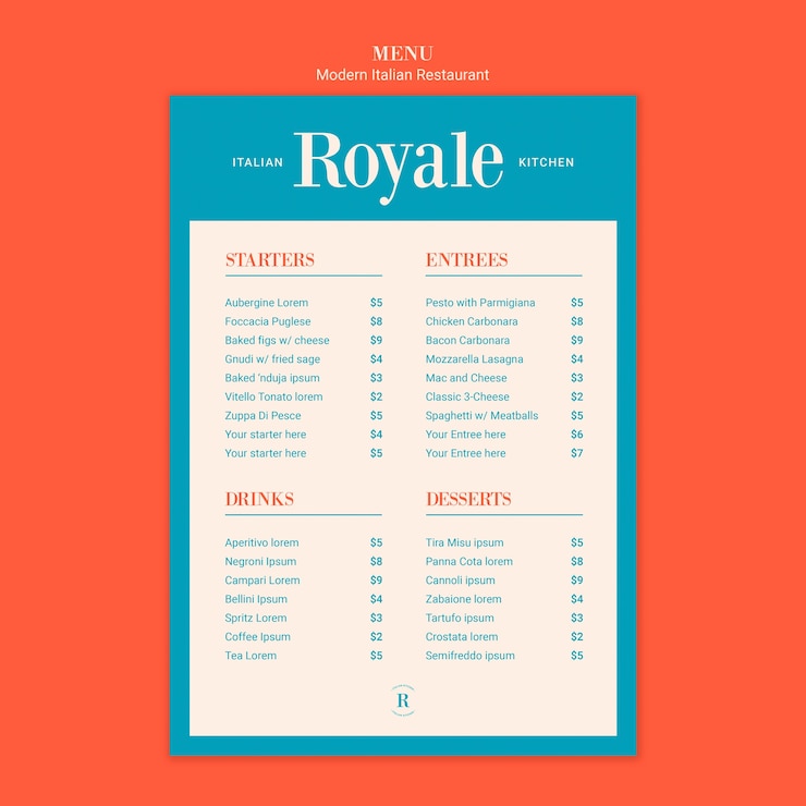 PSD Gratis modern italian restaurant menu design