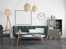 Gratis PSD moderne woonkamer met bank en frame mockup