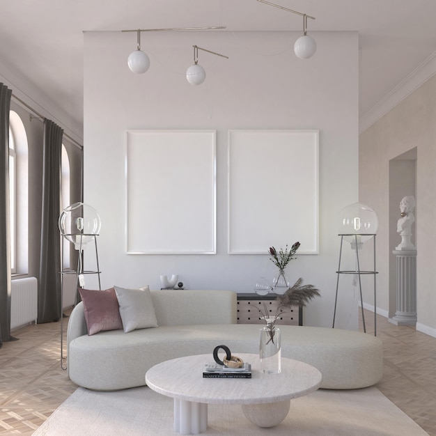 Moderne woonkamer met postermodel Premium Psd