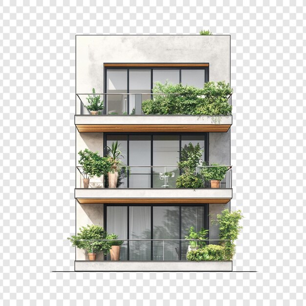 Moderno edificio di appartamenti con lussureggianti balconi