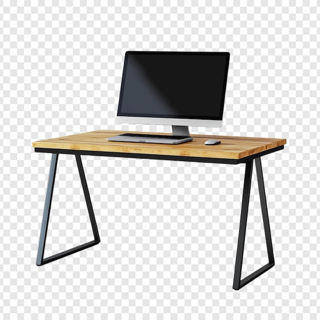 Moderno escritorio de madera con configuración de computadora Espacio de trabajo elegante