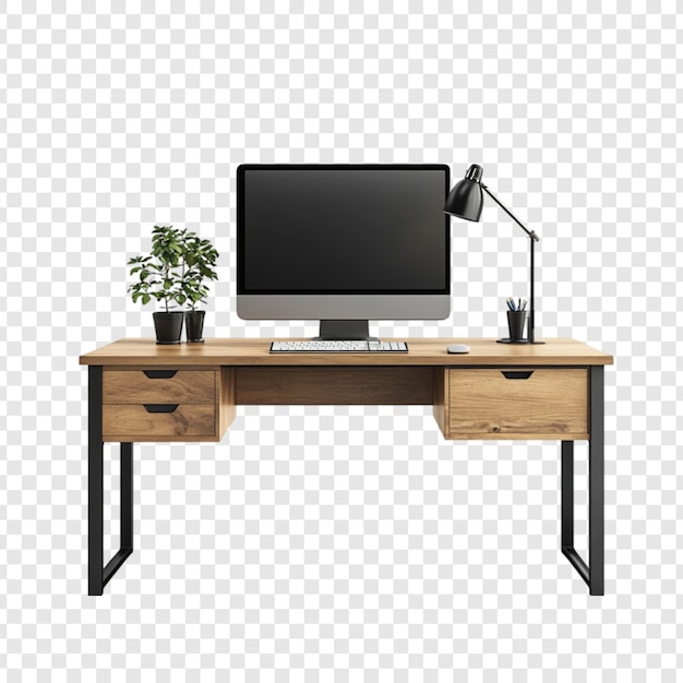 Moderno escritorio de madera con configuración de computadora