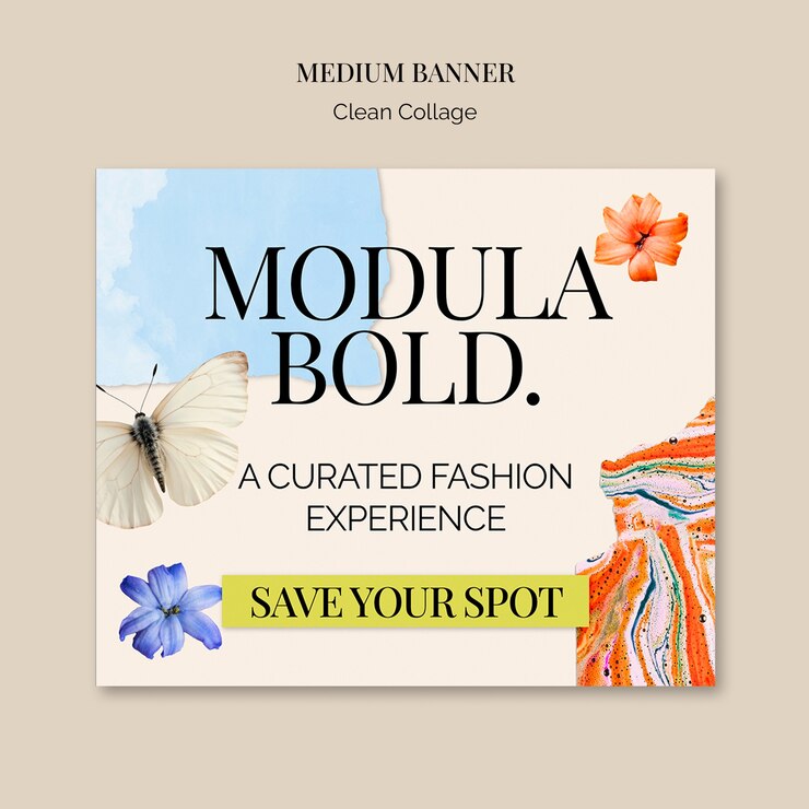 PSD gratuito modula es una plantilla de experiencia de moda curada en negrita