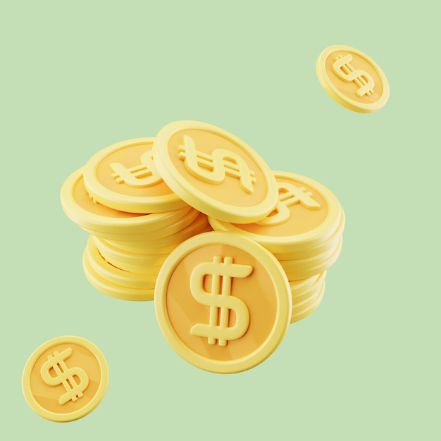 Moneda de dólar de pila de renderizado 3D