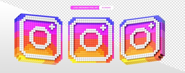 Moneta con logo Instagram in pixel art 3d render con sfondo trasparente