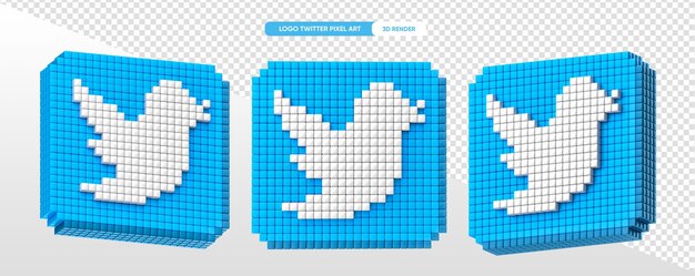 Moneta con logo Twitter in pixel art 3d render con sfondo trasparente