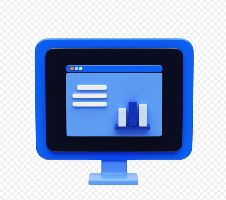 PSD Gratis monitor screen with bar chart icon 3d illustration