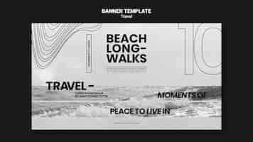 Gratis PSD monochromatisch horizontaal bannermalplaatje voor het ontspannen van lange strandwandelingen