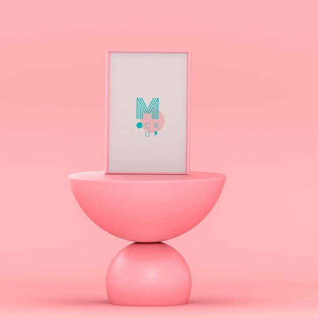 Monochromatisch roze 3d-scène met poster mockup