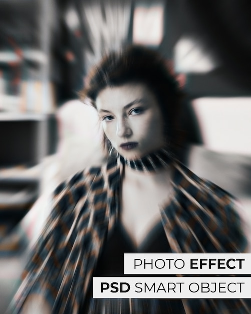 Gratis PSD monochroom portret van een vrouw met chromatisch randeffect