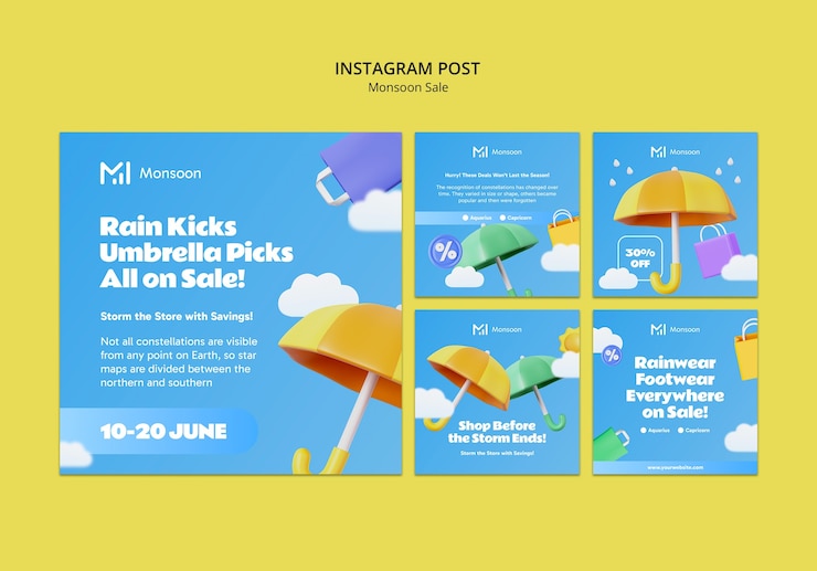 PSD Gratis monsoon sale instagram post - rainwear
