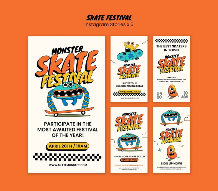 Gratis PSD monster skate festival instagram verhalen