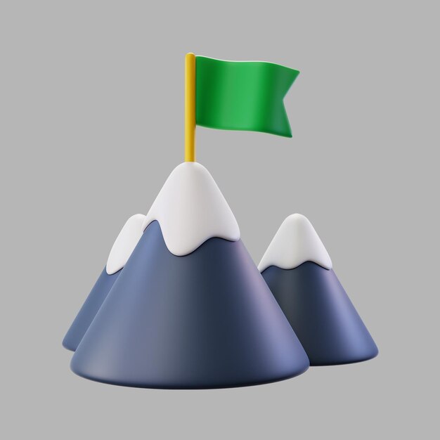 Montañas 3d con nieve y bandera
