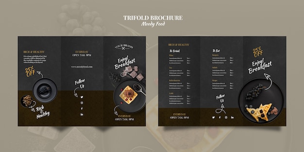Mood-food ristorante a tre ante brochure concetto mock-up