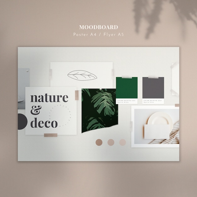 Gratis PSD moodboard met planten en schets