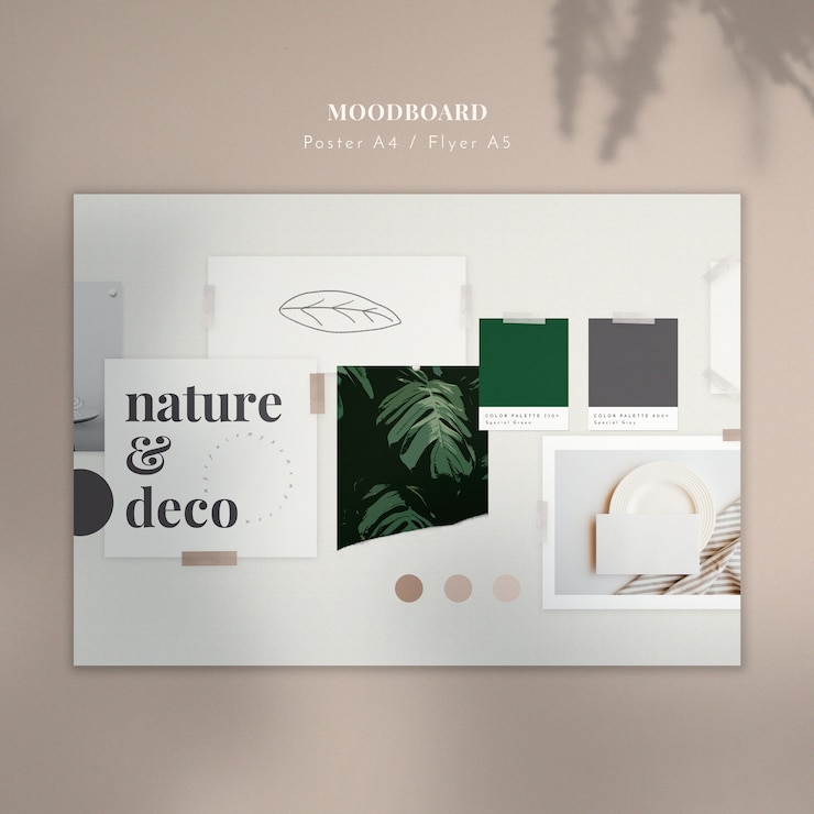 PSD gratuito moodboard con plantas y boceto