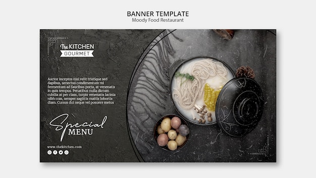 Moody food restaurant banner template concept maqueta