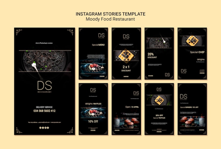 PSD Gratis moody food restaurant instagram stories