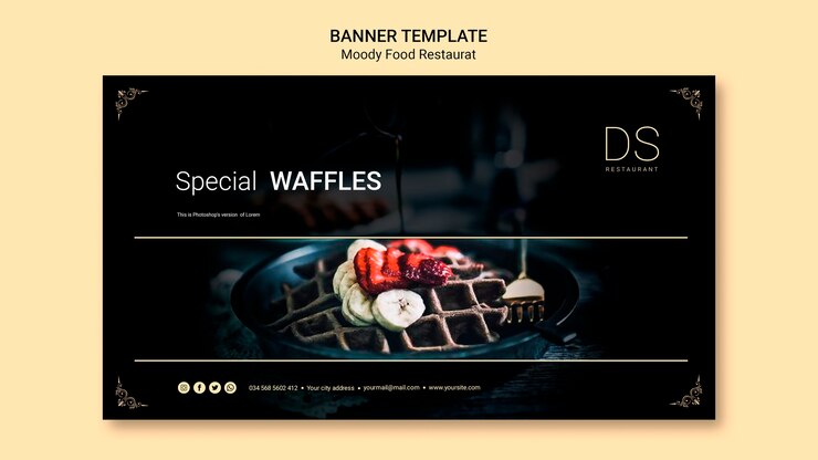 Gratis PSD moody food restaurant sjabloon voor spandoek met foto