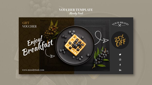 Moody food restaurant voucher template concept maqueta